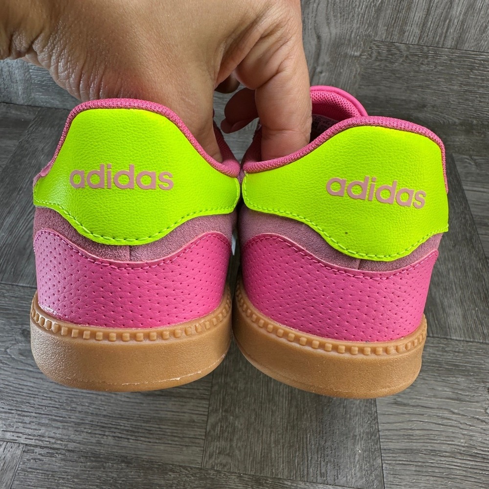 Adidas VL Court 3.0 Women 6 Pink Suede Lime Green Gum Sole NEW JH6899 - Picture 6 of 9